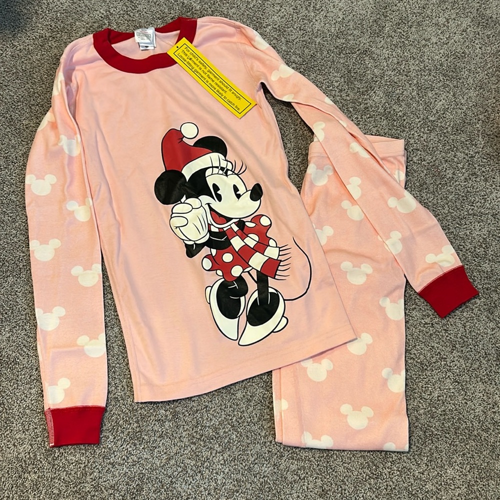 Girls Hanna Andersson Pink/White Logo Minnie Mouse Pajama Set Size 12